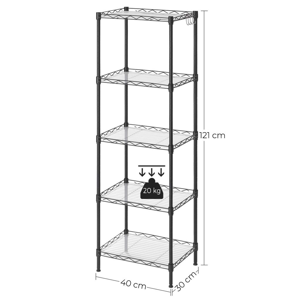 SONGMICS Rack Width 40CM Steel Rack 5 Tier Gap Storage Shelf Slim Kitchen Cart Bathroom Storage Storage Rack Height Adjustable Stylish Shelf Depth 30