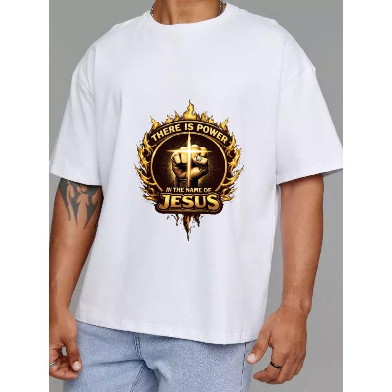 Herren Weißes T-Shirt mit Jesus-Faust-Design für Religiöse und Glaubensbasierte Anlässe