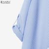 ZANZEA Women Long Sleeve Blouse and Pants Casual Stripe Two Piece Suit Sets