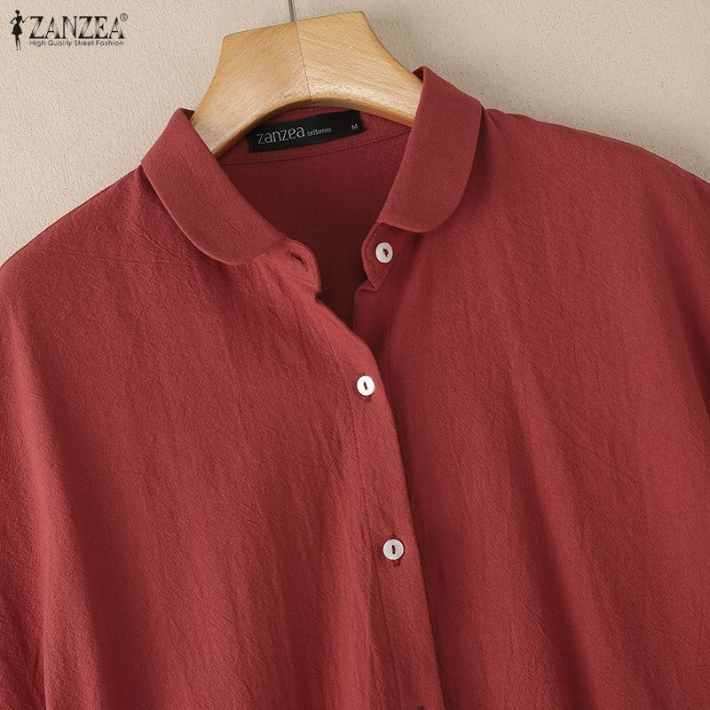 ZANZEA Damen Casual Turn Down Kragen Sommer Lose Kurzarm Bluse