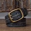 Genuine Leather Distressed Double Pin Buckle Belt - Retro Korean Style for Men’s Casual Jeans