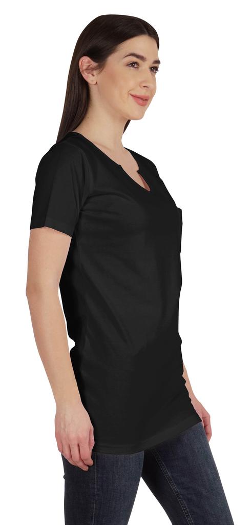 Inkmeso Long Length Notch Neck Top For Women Basic Cotton Tee Shirt w  Pocket Patch Legging