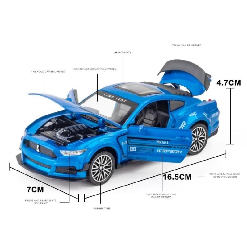 1/32 Ford Mustang GT500 Supercar Alloy Car Model Sound Pull Back Car 4 Open Door Children's Gifts Toy