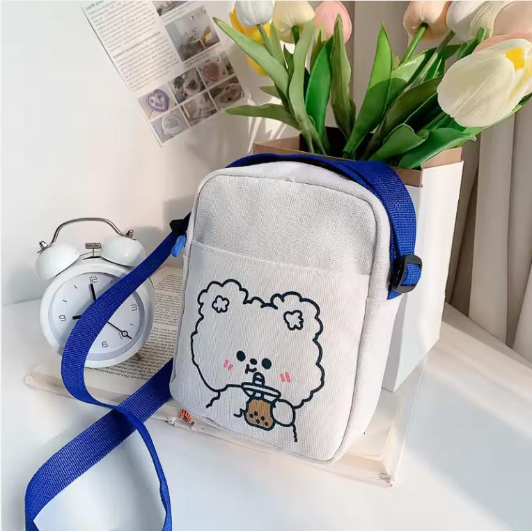 Cute Bear Rabbit Print Crossbody Bags For Women Girls Mini Canvas Square Purse Trendy Cartoon Handbags Shoulder Phone Bag Bolsos