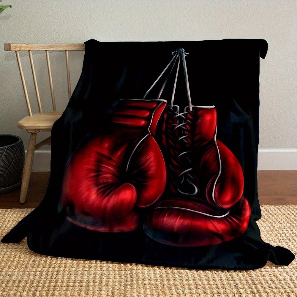 Decorative Boxing Gloves Throw Blanket Black Background Gym Sport Art Couch Throw Fleece Blanket Gift for Him Dad Room Decor