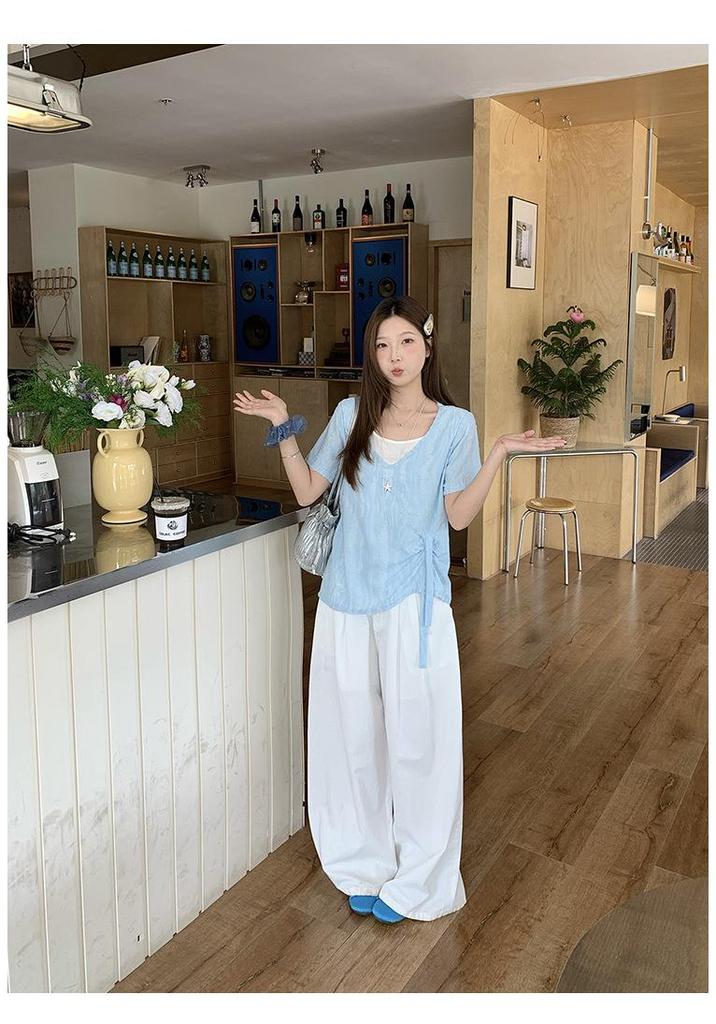 Summer 2026 Plus Size Women's Two-Piece Look Ripped Short Sleeve Slimming T-Shirt