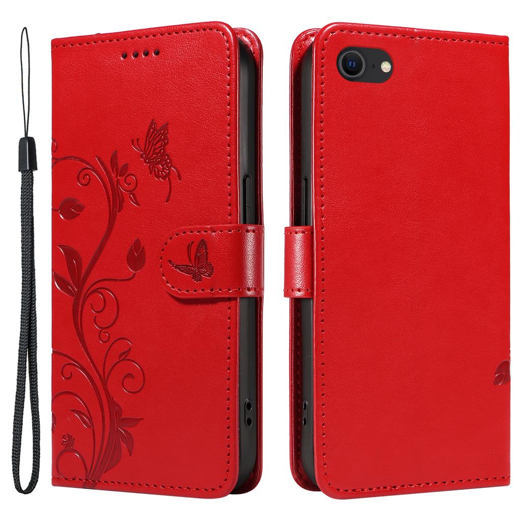 For iPhone 6/6s/7/8/SE (2020)/SE (2022) PU Leather Cases Flower Pattern Wallet Stand Phone Cover with Strap