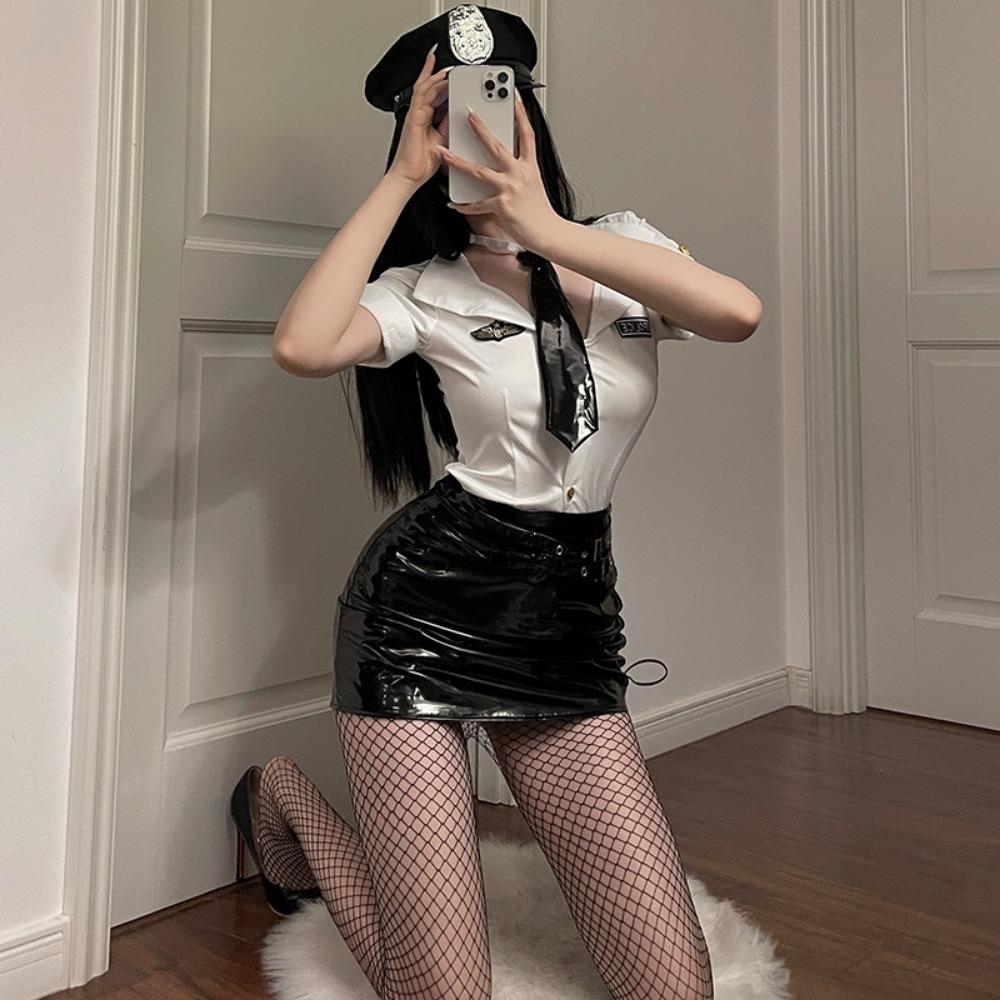 Xianyi Sexy Lingerie Nightclub Sexy Policewoman Uniform Seduction Passion Clothes Patent Leather Flight Attendant Suit Free 510