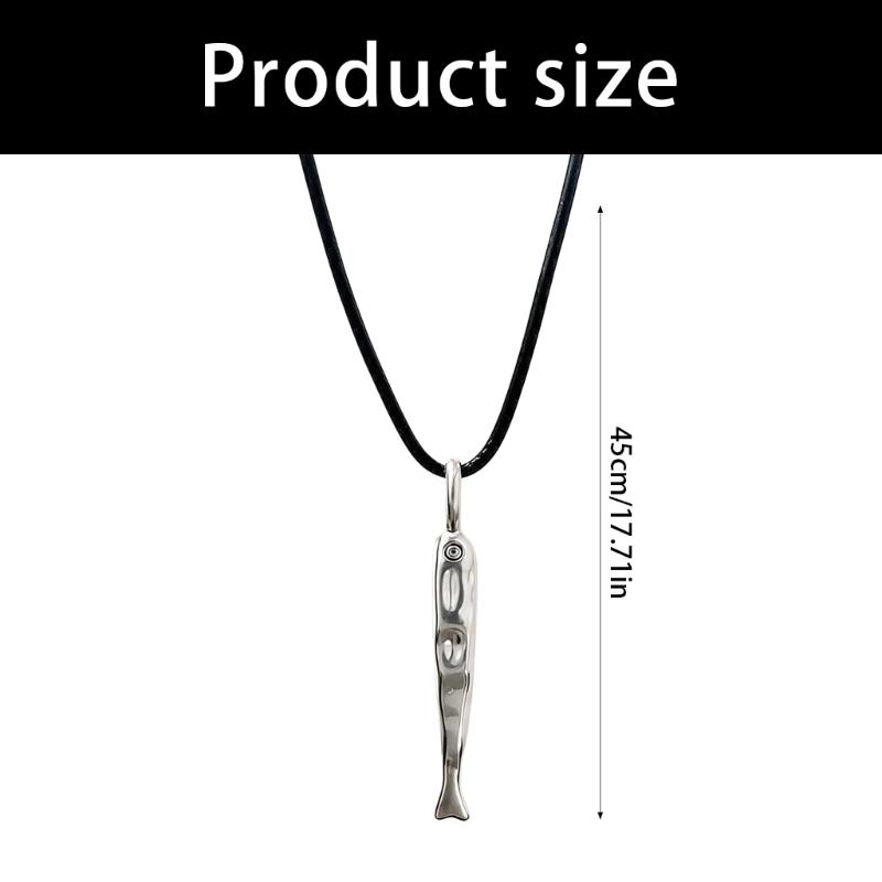 Einzigartiges künstlerisches Silberfisch-Halsketten mit gehämmertem Muster und schwarzer Schnur für Damen Herren Modeschmuck Geschenk