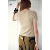 Summer Women's Clothing Fashion Style Metal Hook Ornament Texture Round Neck Short Sleeve Simple Knitting Outwear 4192044