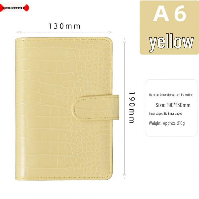 

Блокнот на кольцах макарон с узором крокодила, креативный планер формата А5/А6 и подарочные канцелярские товары A7 жёлтый