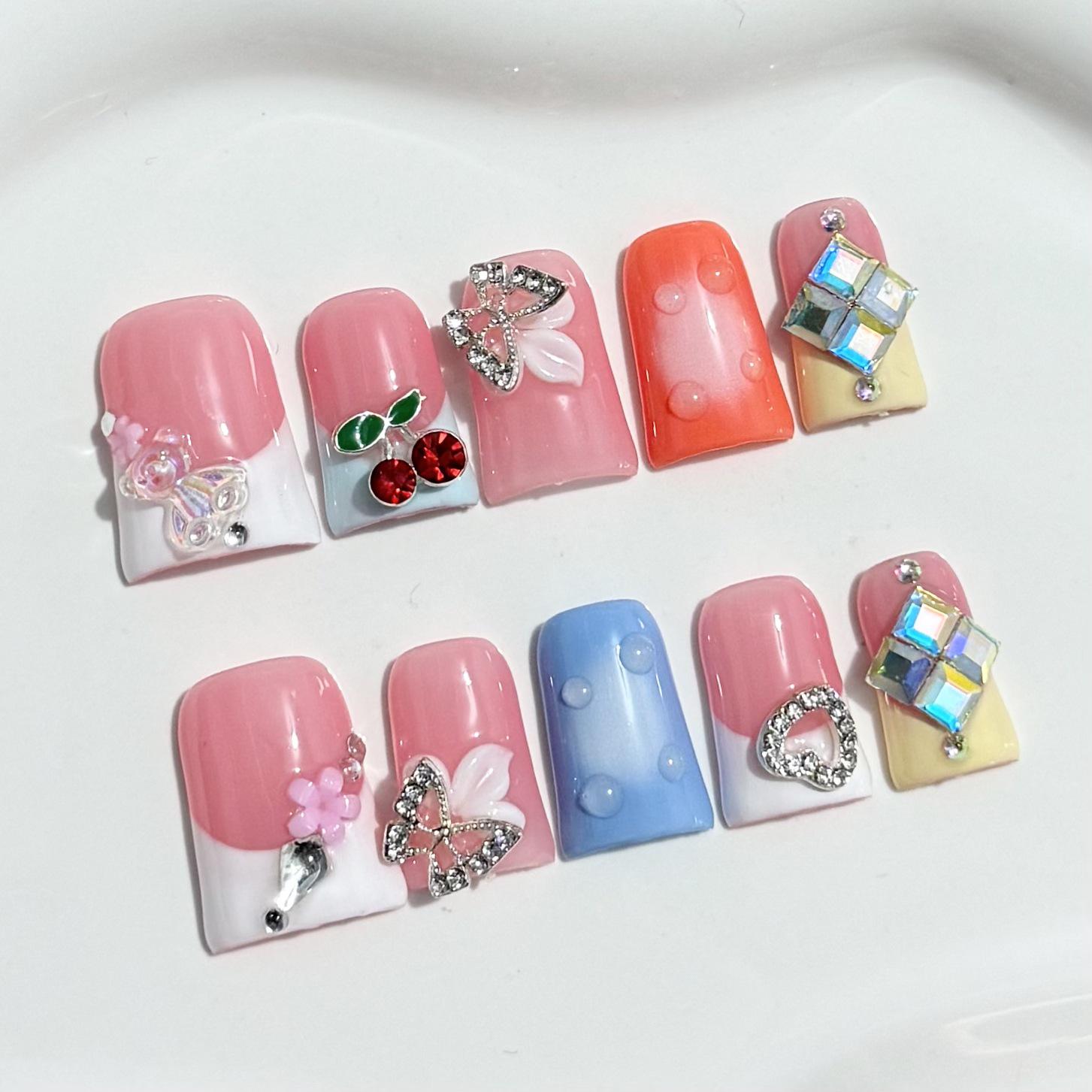 

European & American Style 3D Carved Duckbill Rhinestone Alloy Nails - Handmade, Sweet & Cool Design L size [includes tool kit]