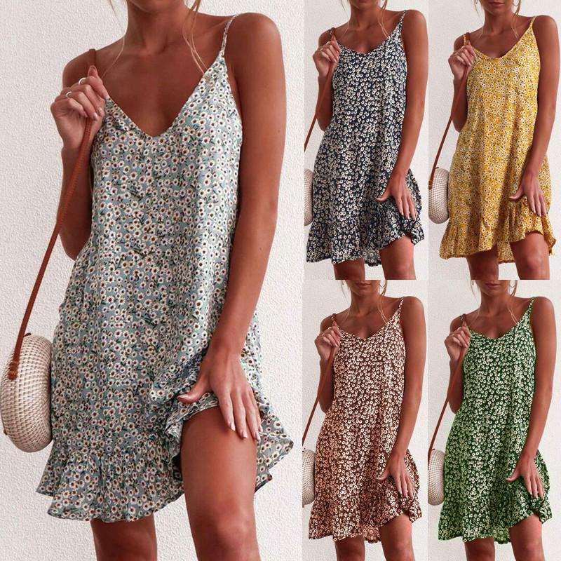 

Летние плиссированные женские платья-комбинации, женское мини-платье на бретельках с цветочным принтом Mujer Vestidos