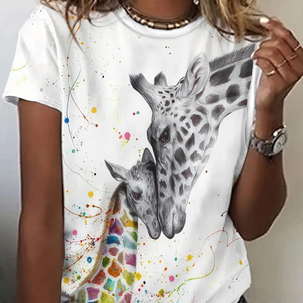 Lustige Damen-T-Shirts mit Cartoon-Hund, Zeichentrickfiguren, süßes T-Shirt mit 3D-Druck, lässiges Kurzarm-Oberteil mit Rundhalsausschnitt, weibliche Kleidung