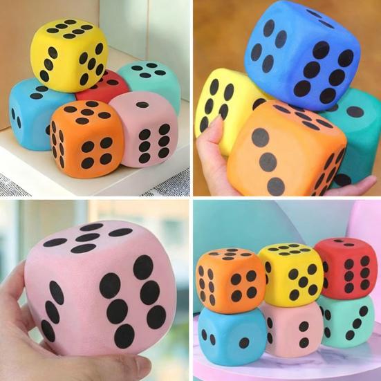 6Pcs 3.8/6/8CM Giant EVA Foam Dice Rounded Corner Six-Sided Large Dice Gaming Dice Toy Board Game Prop Game Casino Themed Party Decoration
