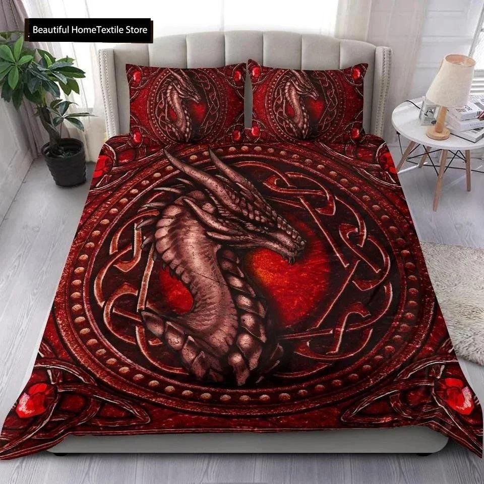 Dragon Printed Duvet Cover King Queen Western Magic Dragon Bedding Set Teen Adults Ancient Mythical Animal Polyester Quilt Cover