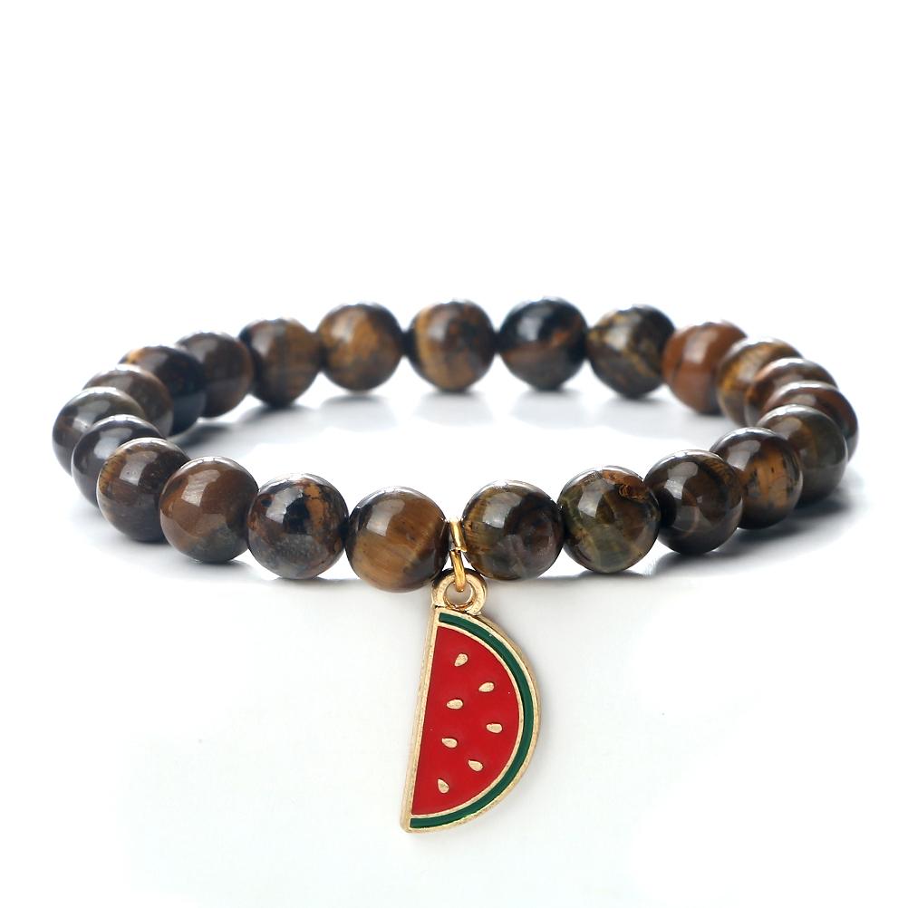 One Piece Watermelon Charm Bracelet Women Men Boho Fruit Bracelet Natural Stone Elastic Bracelet Girls Summer Jewelry Gift