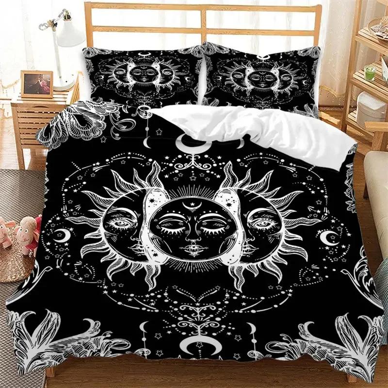 Sun and Moon King Duvet Cover Bohemian Style Celestial Bedding Set Microfiber Galaxy Stars Comforter Cover For Kids Girls Teens