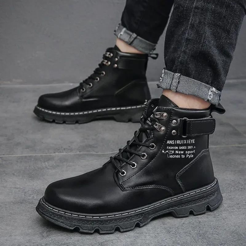 Men's Boots Autumn/winter 2025 Men's Boots Korean Version High Top Casual Lace Up Round Toe Comfort Artificial Leather Shoes