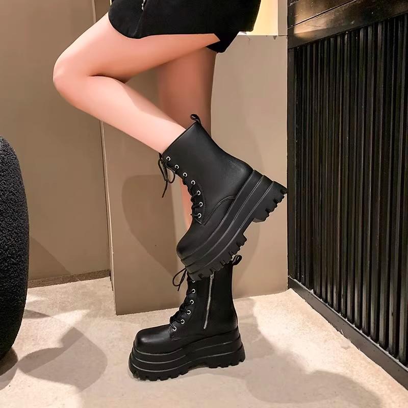Height-increasing shoes Muffin shoes Height-increasing and height-showing platform short boots Short Martin boots Women's high heel matte