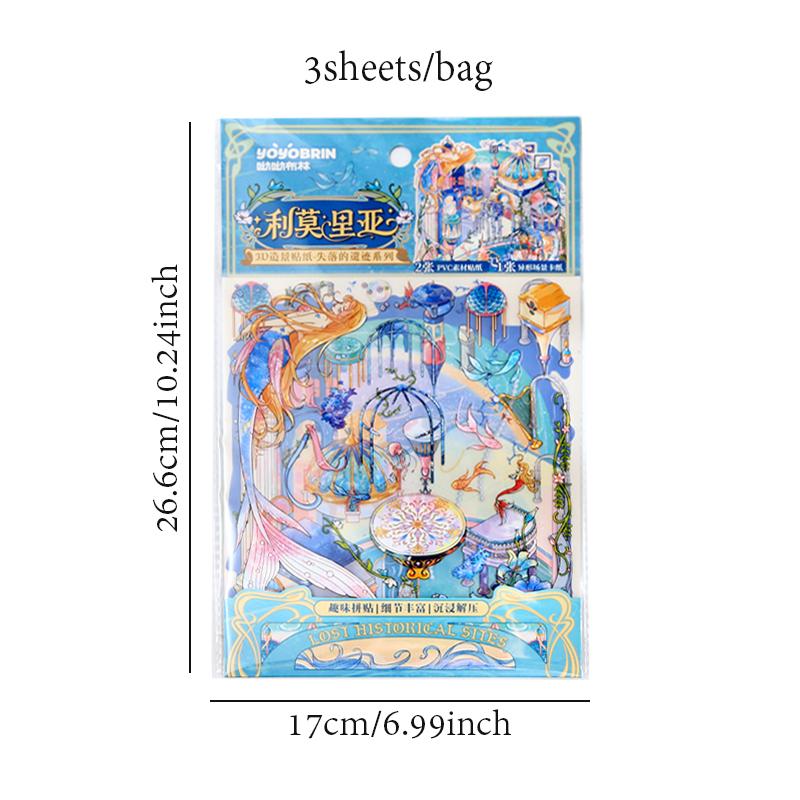 3sheets/bag Lost Ruins Series Landscape Miniature Stickers for Decoration Decompression Collage Landscape DIY Sticker Decoration