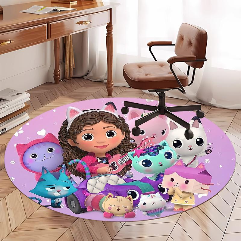 Gabby’s Dollhouse Printed Round Rug Carpet Chair Rug Area Rug Entryway Doormats,for Office Chair Living Room Bedroom Kitchen Room.