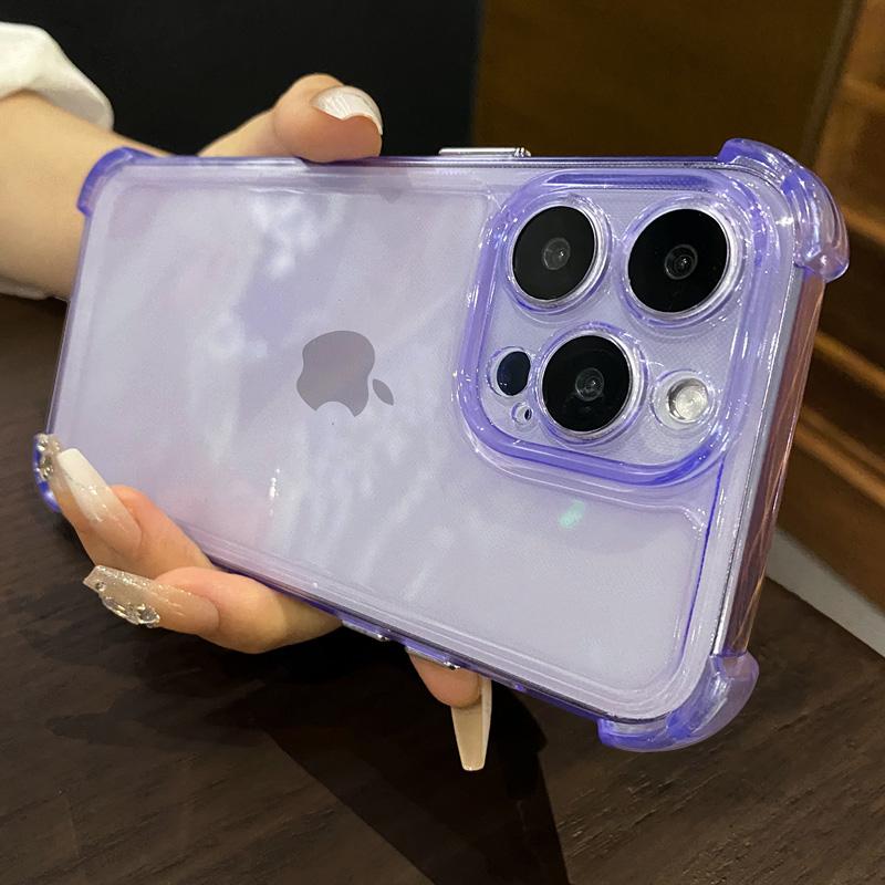 Shockproof Transparent Soft Phone Case For iPhone 16 Pro 15 14 Plus 13 12 11 Candy Color Camera Protection Silicone Bumper Cover