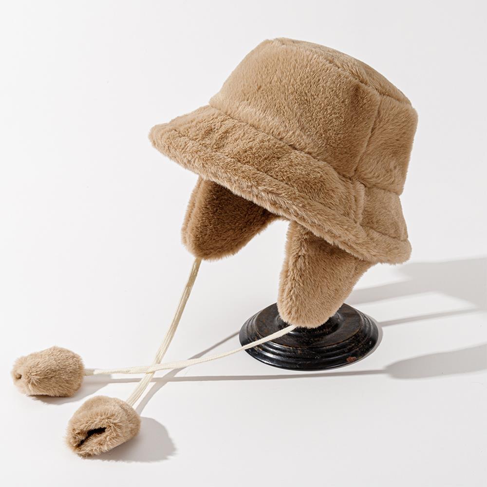 Winter Hat With Earflap Luxury Fisherman Hat Solid Color Beanie Panama Lady Hiking Fur Hat Bucket Hats Warm Thicken Barrel Cap