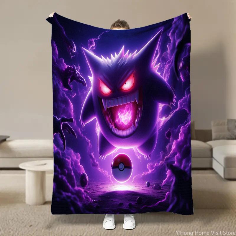 Japanischer Anime Pokemon Gengar Cartoon Plüsch Flanell Decke für Bett Sofa Weiche Flanell Überwurf Flauschige Kinder Schüler Kind Decken