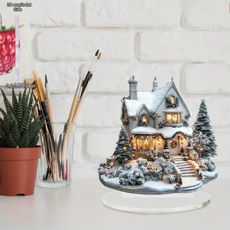 Böhmische Acryl-Weihnachtsdekoration, Weihnachtsbaum, Multifunktionales Schreibtisch-Display Schneemannhaus-Szene, Heim-Tischdekorationen, Kinderzimmer,