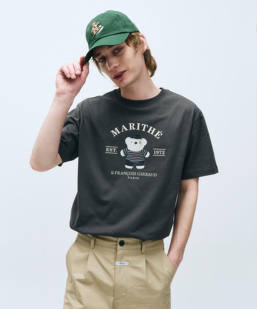 Malittepeulangsowajeobeo Doodle Bear Image Graphic Tee Charcoal