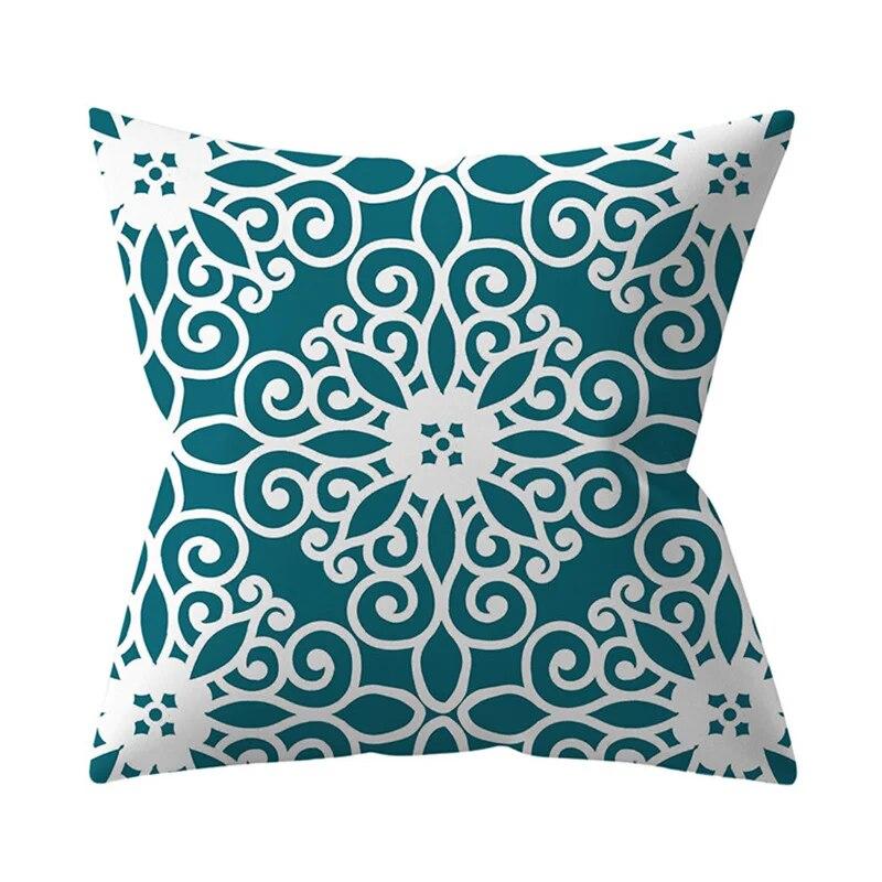 45x45cm Blue Green Leaf Floral Plant Geometric Pillow Cover Sofa Seat Office Lumbar Cushion   Home Decor