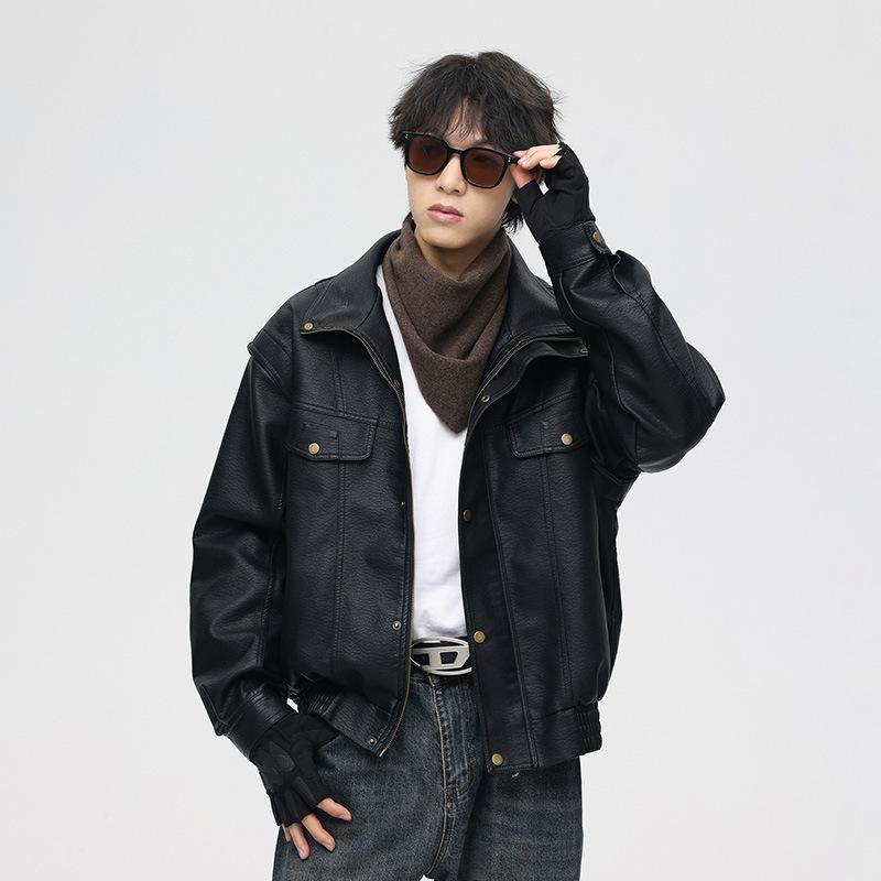 Wiosenna i jesienna kurtka retro ze skóry PU dla mężczyzn, przystojny kombinezon motocyklowy, kurtka skórzana dla chłopców