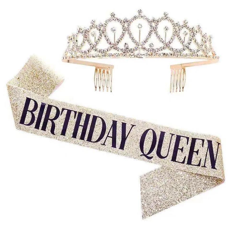Influencer Birthday Crown & Sash Set - Headdress & Party Decor Props for Girls