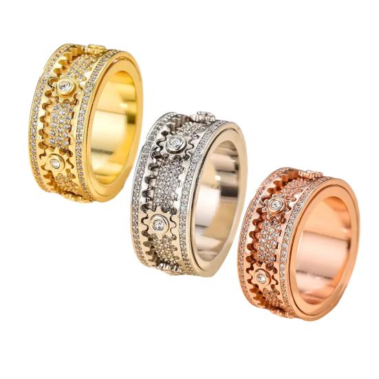 Finger Band Adjustable Anti-Anxiety Fidget Ring Stainless Steel Cubic Zirconia Inlaid Rotating Design Meditation Ring
