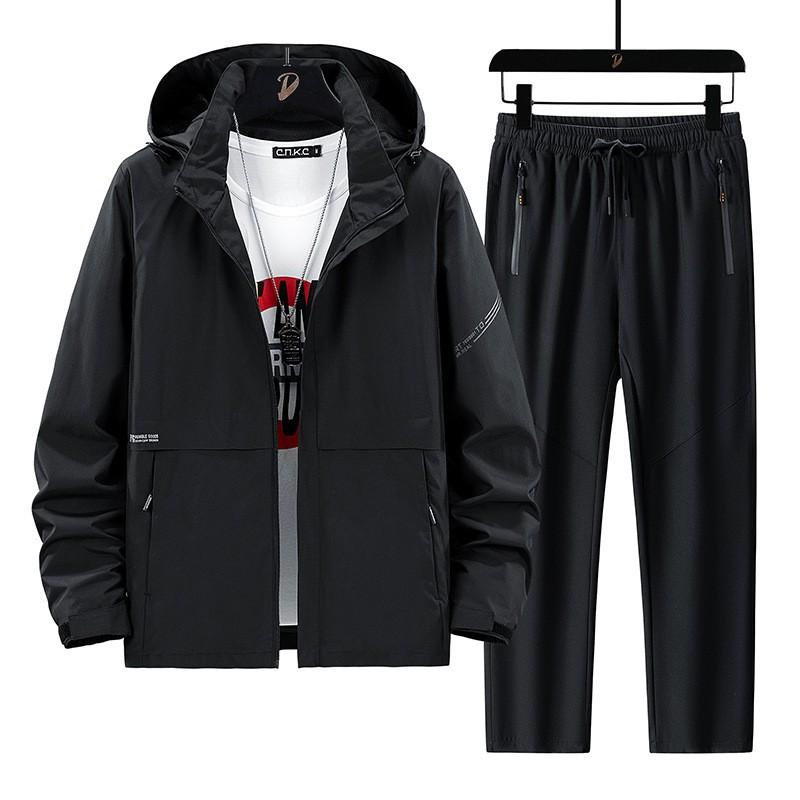 Mens Lightweight Hooded Outdoor Jacket Pants Set Hiking Trekking Fall Casual Sport Wear