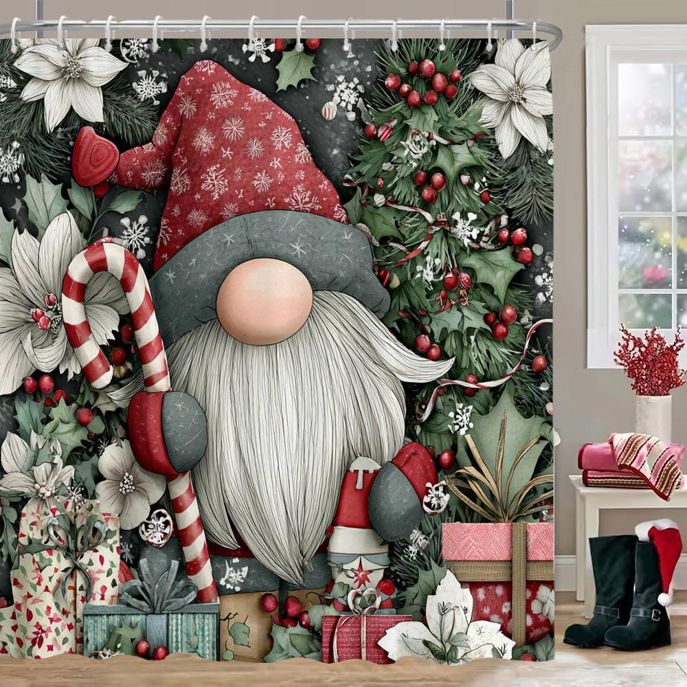 Santa Claus elves Shower Curtain, Bathroom Curtain, Merry Christmas Shower Curtain, home decoration Christmas Curtain with Hook