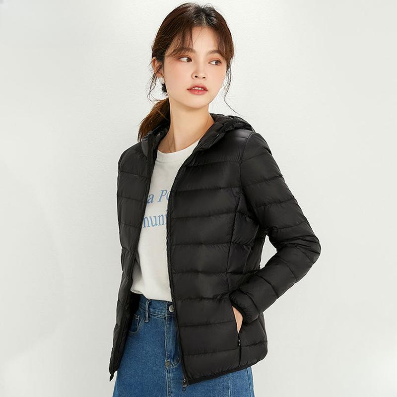 Chaqueta de plumón con capucha de invierno para mujer, ligera, corta, de talla grande, ligera, de plumón de pato blanco