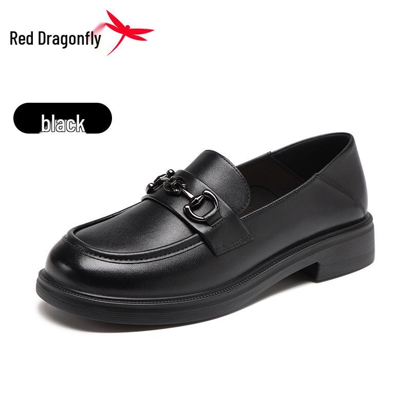 Red Dragonfly Women s Genuine Leather British Style Loafers - Black Commuter Two-Way Shoes for Autumn. 37 чёрный
