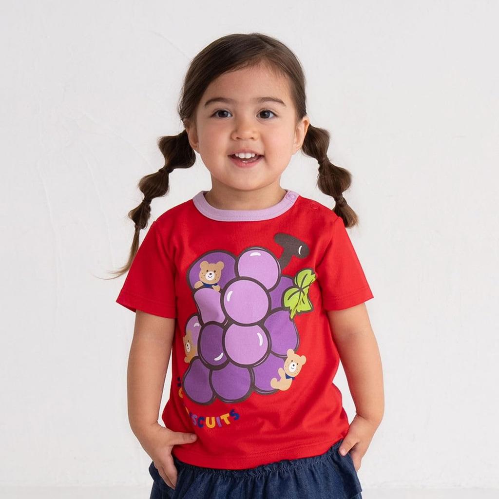 Miki House Hot Biscuits Short Sleeve T-Shirt, Boys and Girls, Baby, Children's Clothing, Red, 80cm, 72-5212-683