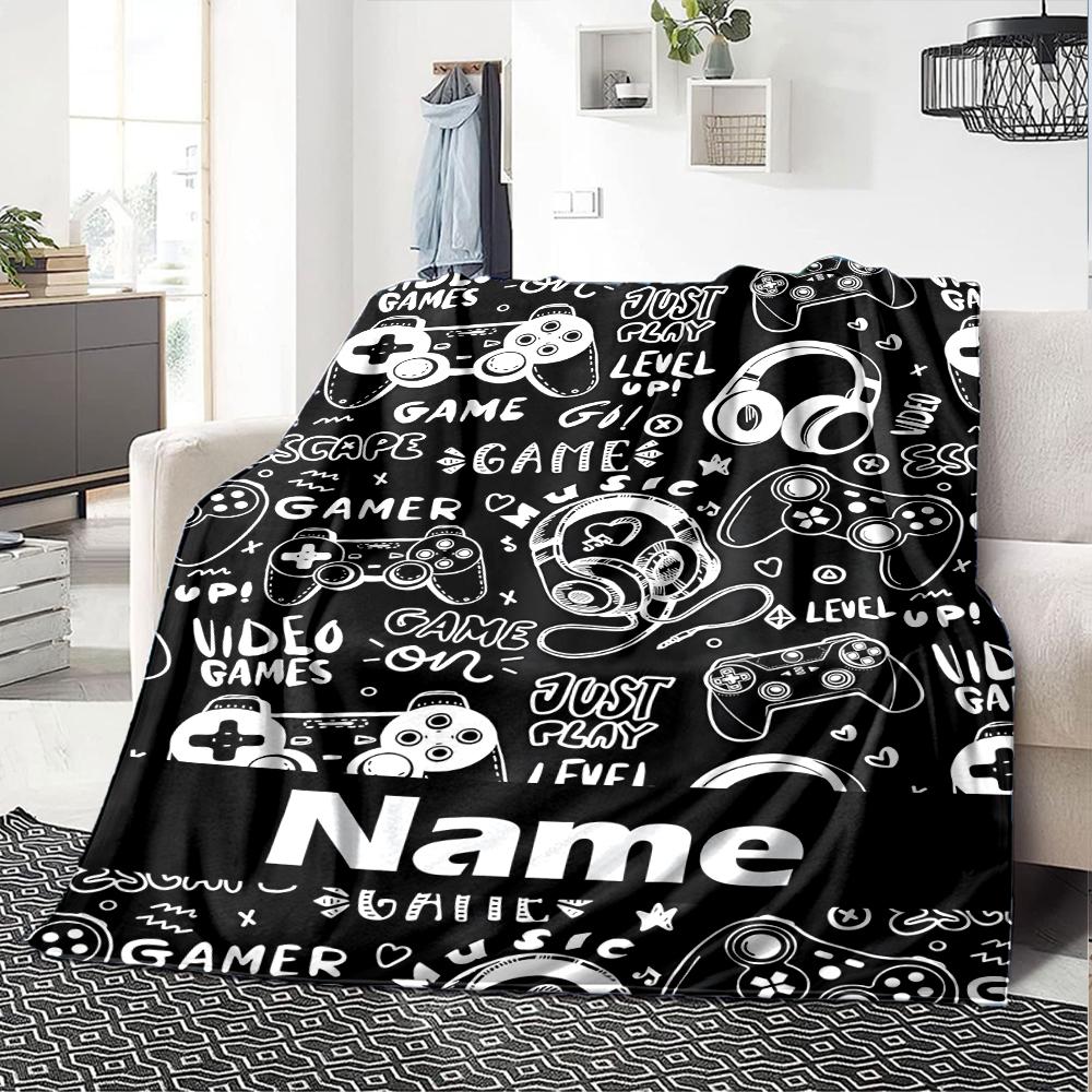 Custom Name Game Controller Theme Printed Blanket - Perfect for Couch, Bed, Travel & Outdoor Use | Machine Washable, Cozy & Durable.
