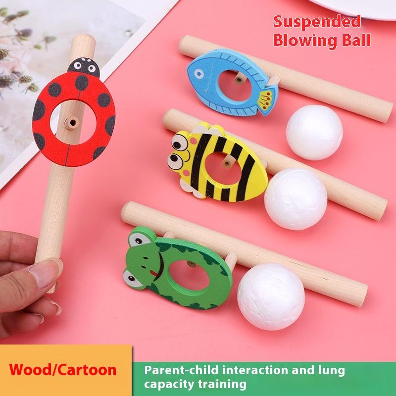 Cartoon Foam Ball Blower Traditional Wooden Rods Blowing Ball Game Fun Gadgets Balance Training Educational Toys Learning Toys