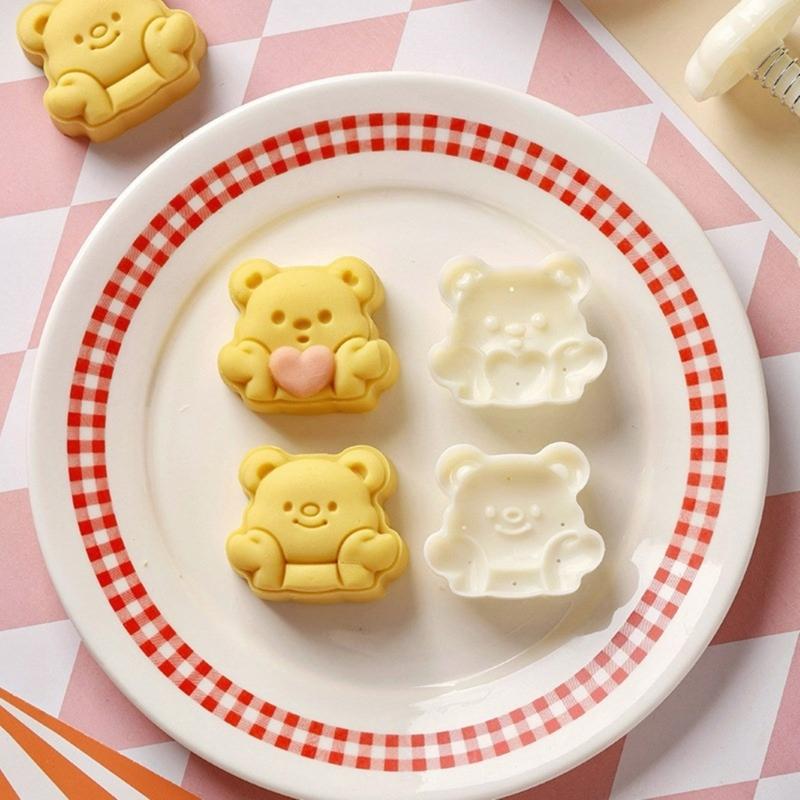 Green Bean Cake Molds Baking Molds Dessert Shaping Tool Bear Shape Stamping Molds Dessert Press Tool ABS Texture