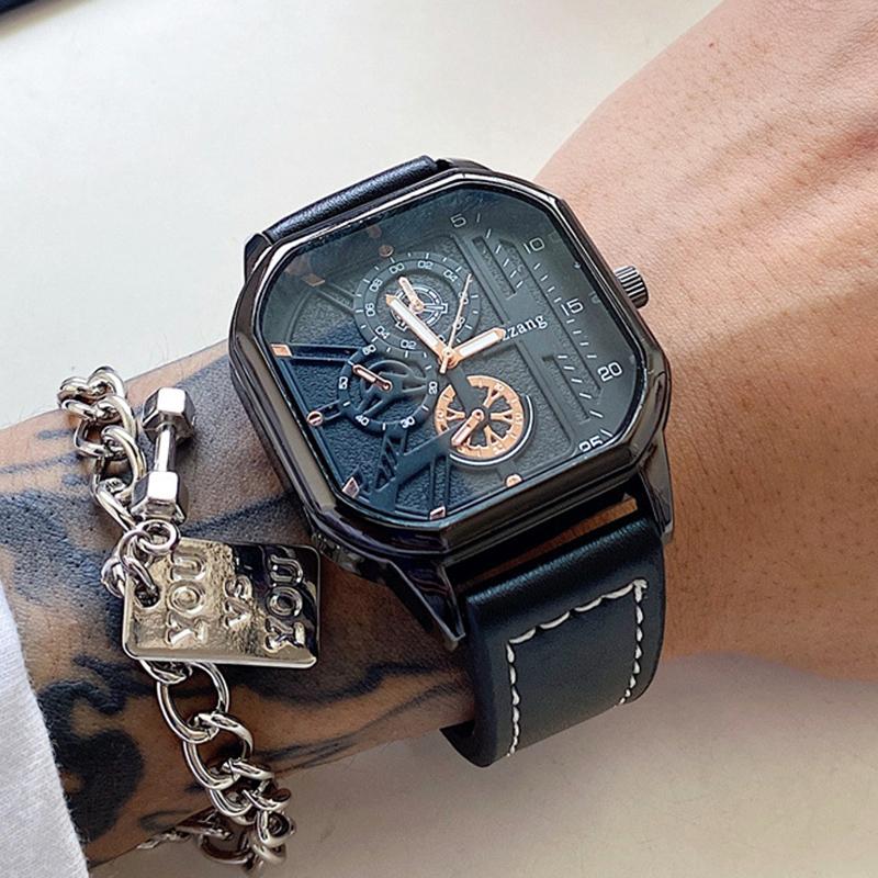 Fashion Men's Quartz Watch Classic Square Men's Quartz Wristwatch PU Leather Strap Business Watches for Man Student