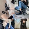 Grape Mom Same Washed Leather Pleated Boots Thick Heel Thick-soled Cigarette Tube Elastic Boots Chelsea Short Boots Autumn and Winter Boots