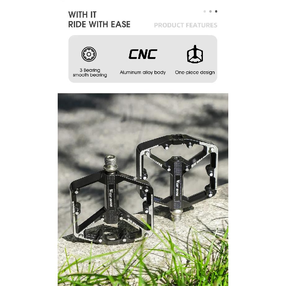 WEST BIKING Aluminum Alloy Bicycle Pedals Double DU Bearing 3 Perrin Chromium-molybdenum Steel Shafts MTB Road Bike Accessories