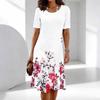 Ladies Loose Plus Size Dress Round Neck Short Sleeve Exotic Floral Printed Dress For Summer Casual Gathering
