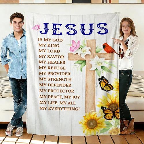 Jesus Cross and Sunflower Flannel Blanket Soft Cozy Throws Napping Travel Use