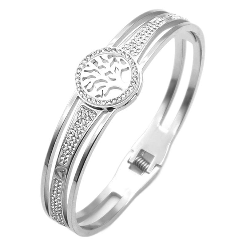 Open Bracelet with Gold Tree of Life Pattern and Fashionable Women's Bracelet