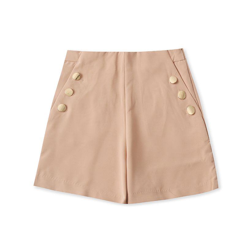 

High Waist Chiffon Metal Buckle Easiest for Match Pure Color Export Shorts Curry color XS